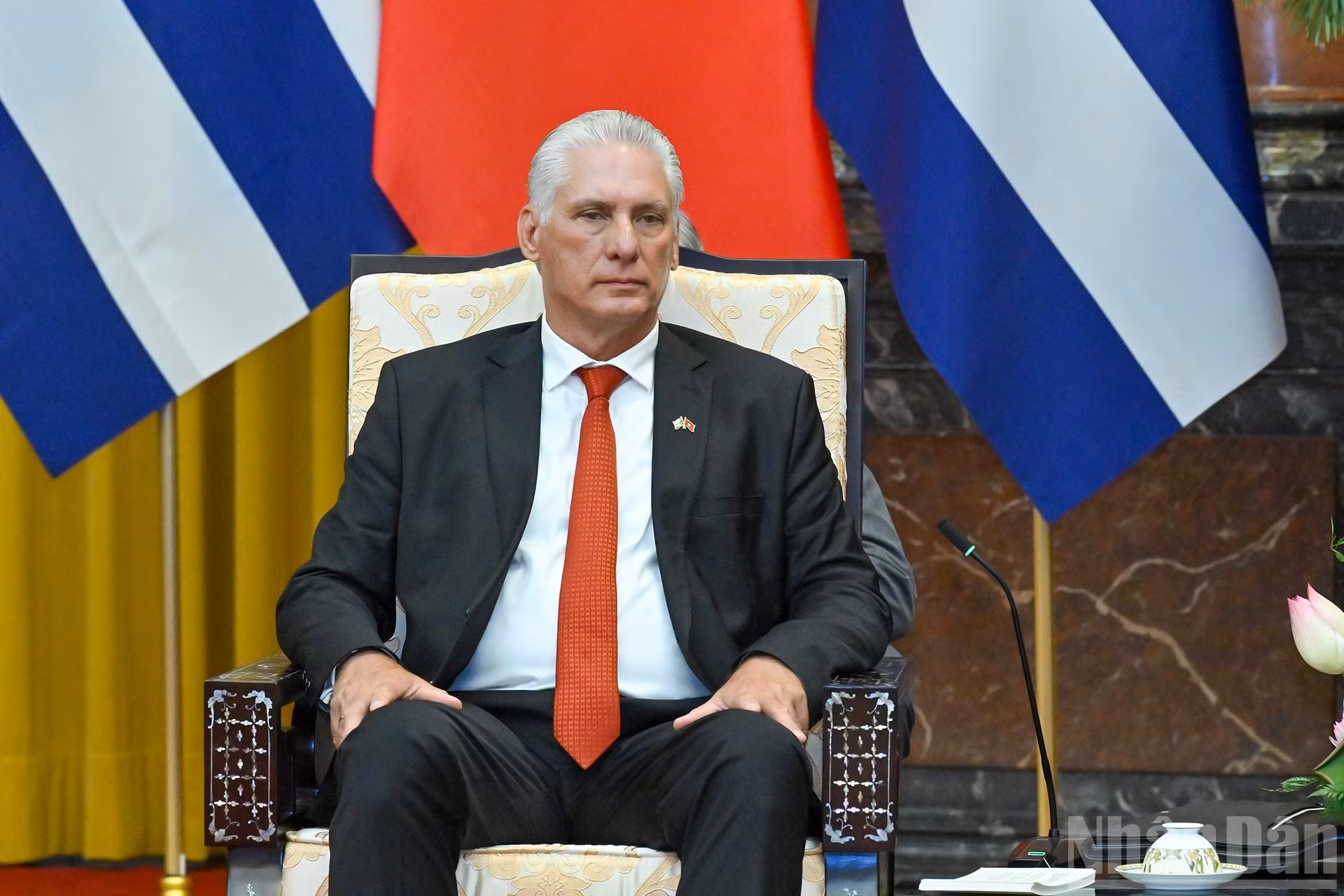 El primer secretario del Comité Central del Partido Comunista de Cuba y presidente de la República, Miguel Díaz-Canel Bermúdez, en el encuentro.