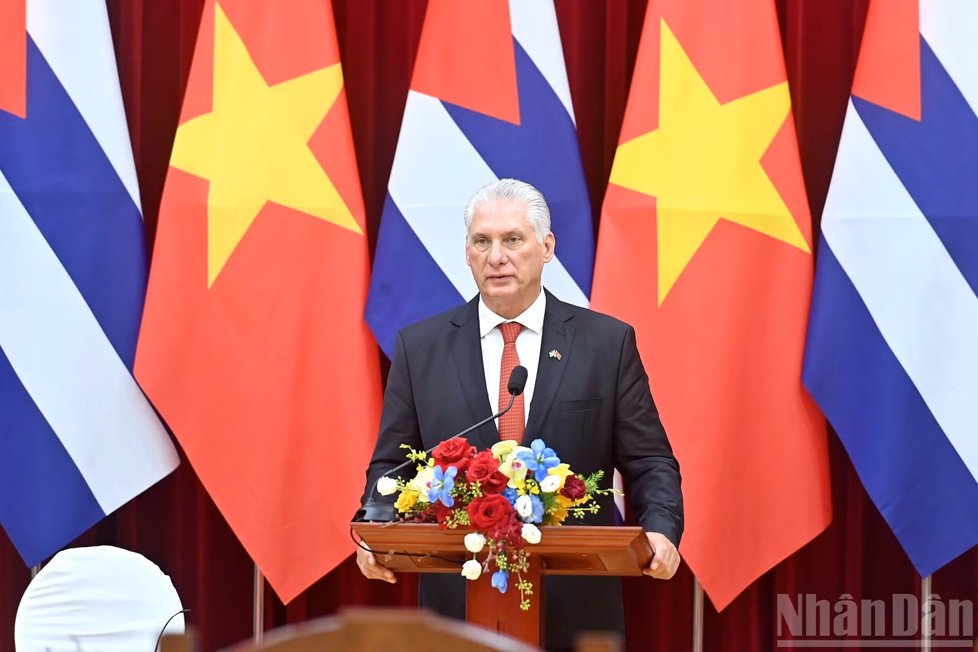 El primer secretario del Comité Central del Partido Comunista de Cuba y presidente del país, Miguel Díaz-Canel Bermúdez, pronuncia un discurso.