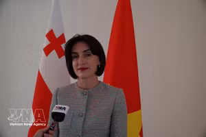 La viceprimera ministra y canciller de Georgia, Maka Botchorishvili, en la entrevista. (Fuente: VNA)