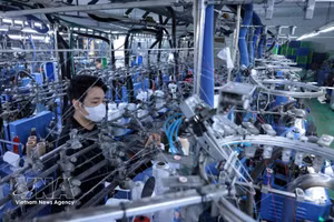 Línea de producción de calcetines destinados a la exportación al mercado japonés. (Foto: VNA)