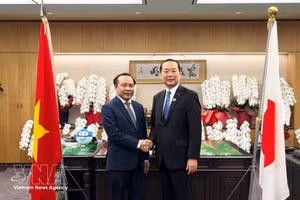 El ministro Vu Hai Quan (izquierda) y el ministro japonés de Asuntos Internos y Comunicaciones, Fujii Hisayuki, acuerdan continuar manteniendo el mecanismo de intercambio bilateral. (Foto: VNA)