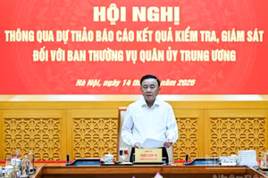 Tran Cam Tu, miembro permanente del Secretariado del Comité Central del PCV y jefe del equipo de inspección y supervisión n.º 221 del Buró Político y del Secretariado del PCV, preside la cita. (Foto: Duy Linh)