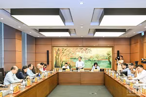 Los diputados de Hanói participan en el debate en grupo. (Foto: DUY LINH)