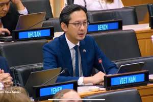 El embajador Do Hung Viet, representante permanente de Vietnam ante las Naciones Unidas, interviene en el evento. (Foto: VNA)