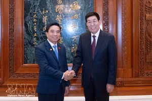 El vicepresidente de la Asamblea Nacional de Vietnam y titular del Grupo Parlamentario de Amistad Vietnam-China, Nguyen Doan Anh, se reúne con Bayanqolu, presidente del Comité de Asuntos Étnicos de la Asamblea Popular Nacional de China y del Grupo Parlamentario de Amistad China-Vietnam. (Foto: VNA)