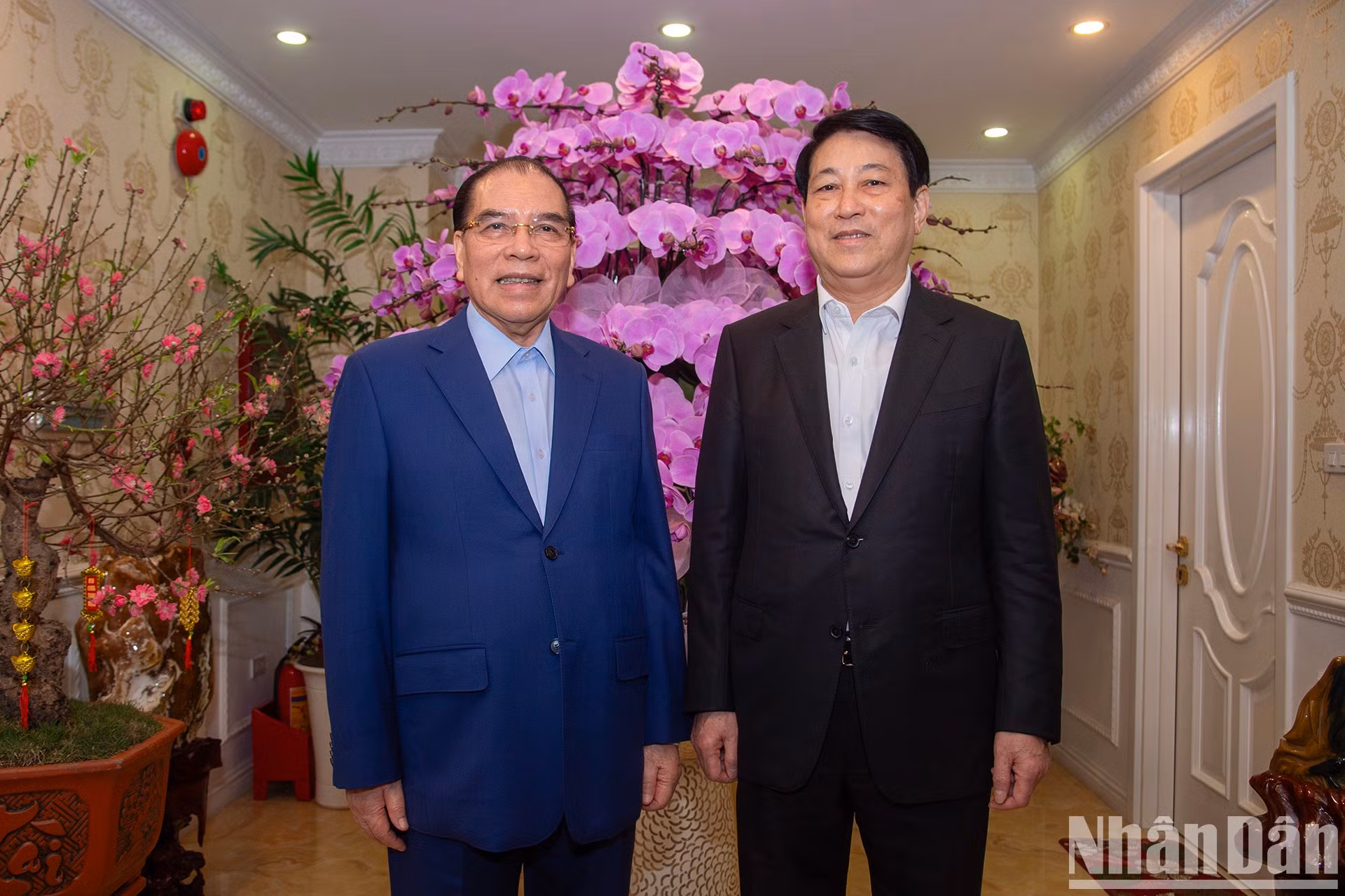 El presidente Luong Cuong visita y le desea un Feliz Año Nuevo al ex secretario general del PCV, Nong Duc Manh.
