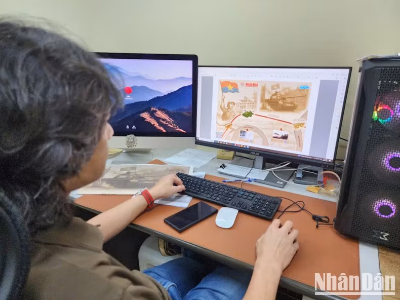 El personal de la imprenta del periódico Nhan Dan procesa el archivo para la publicación informativa especial.