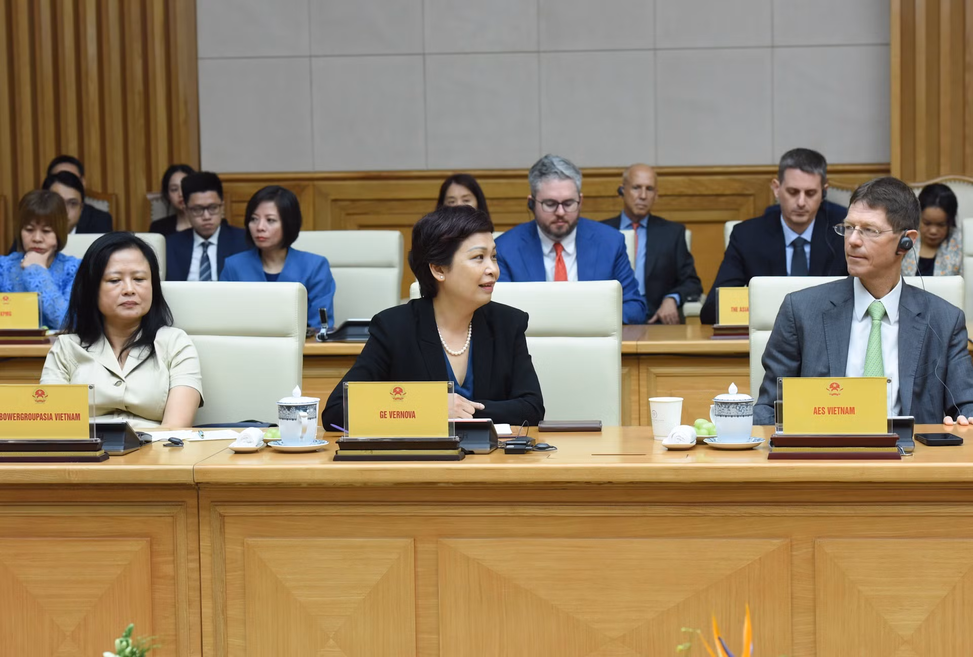 La directora de Relaciones Gubernamentales de GE Vernova, Tran Hue Chi, interviene en la cita.
