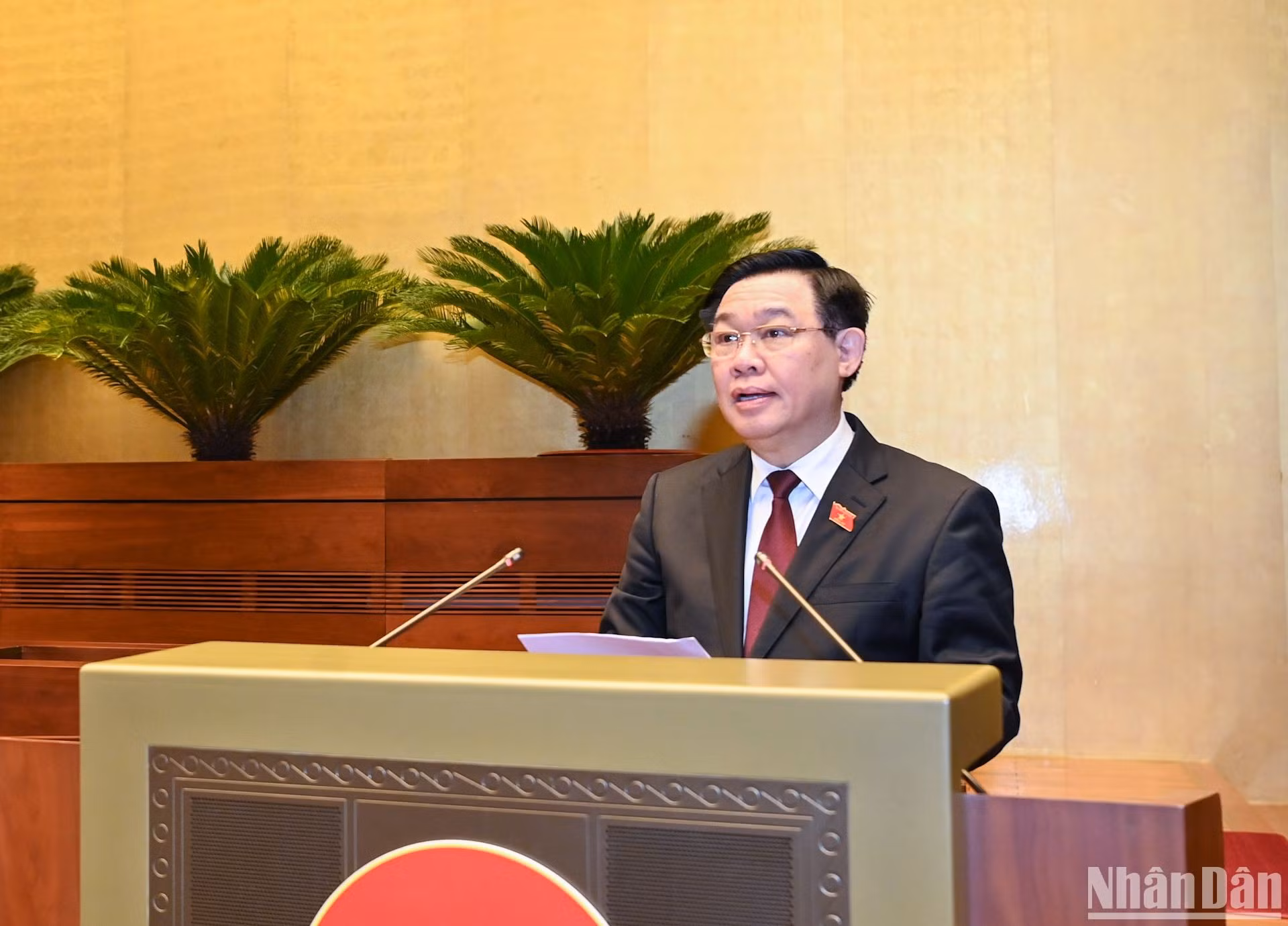 Habla el presidente del Parlamento, Vuong Dinh Hue.