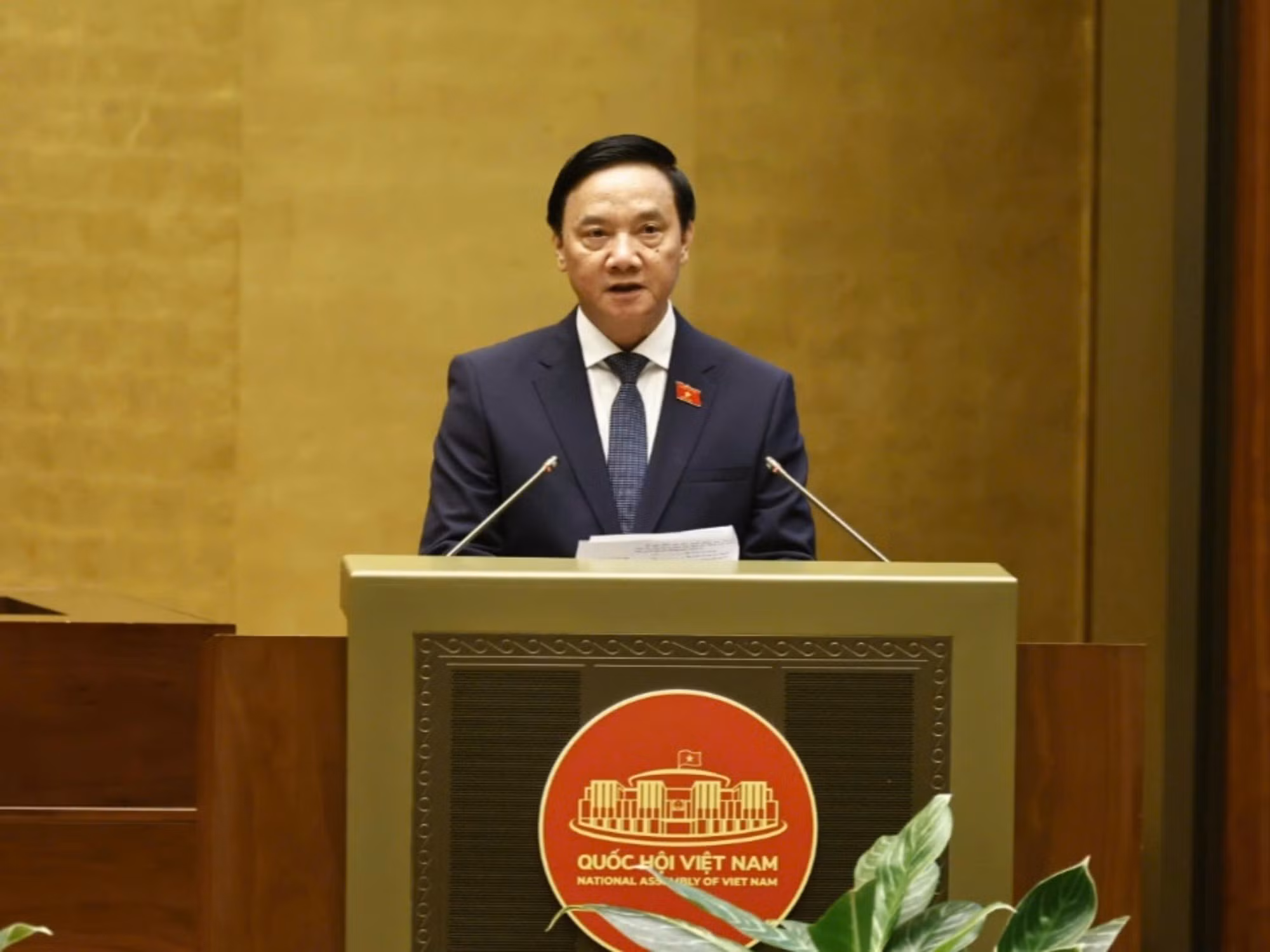 El vicepresidente de la Asamblea Nacional Nguyen Khac Dinh habla en el evento.