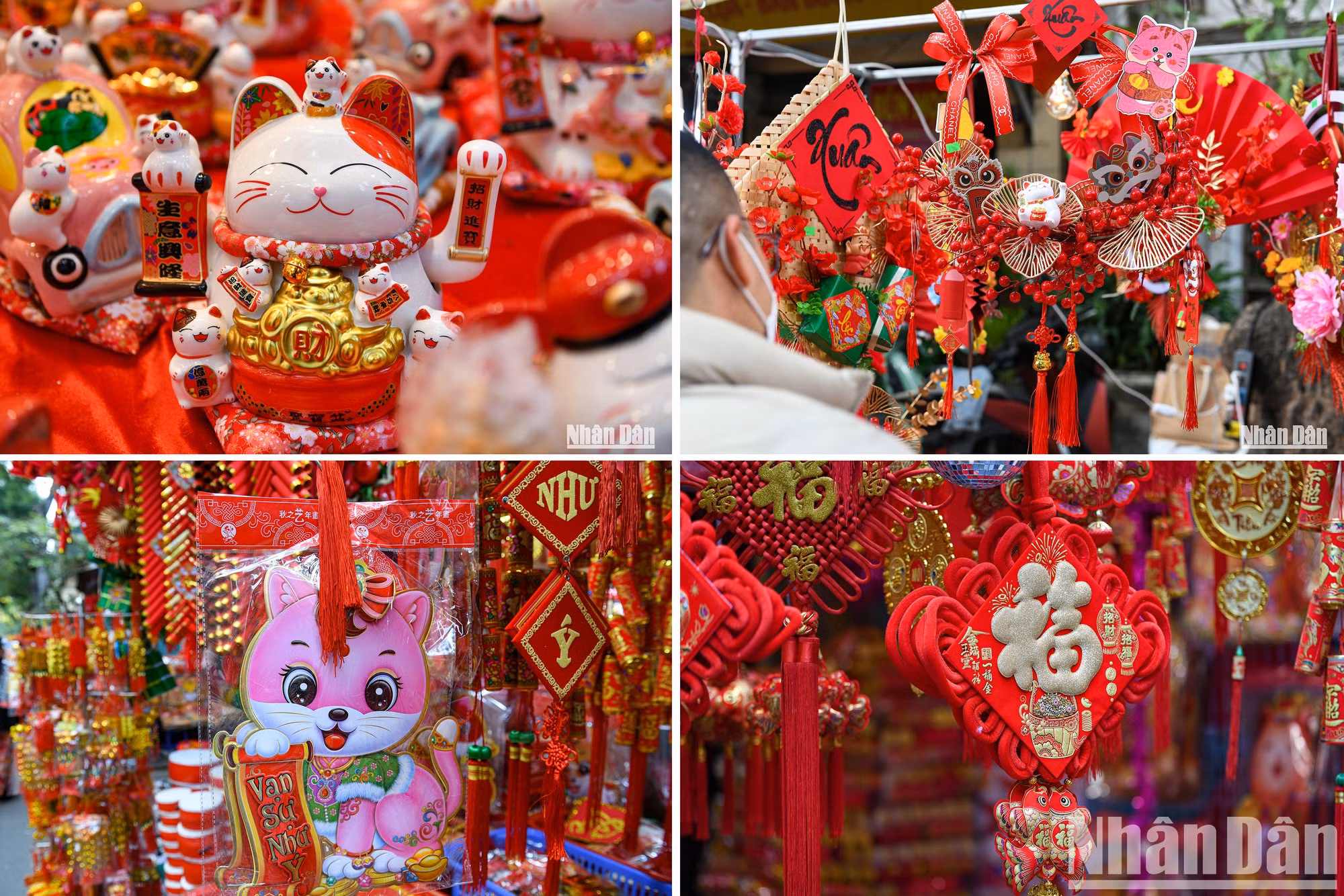 Muchas decoraciones tradicionales del Tet, como modelos de banh chung, petardos, coplas, letras de caligrafía se venden en el destino.