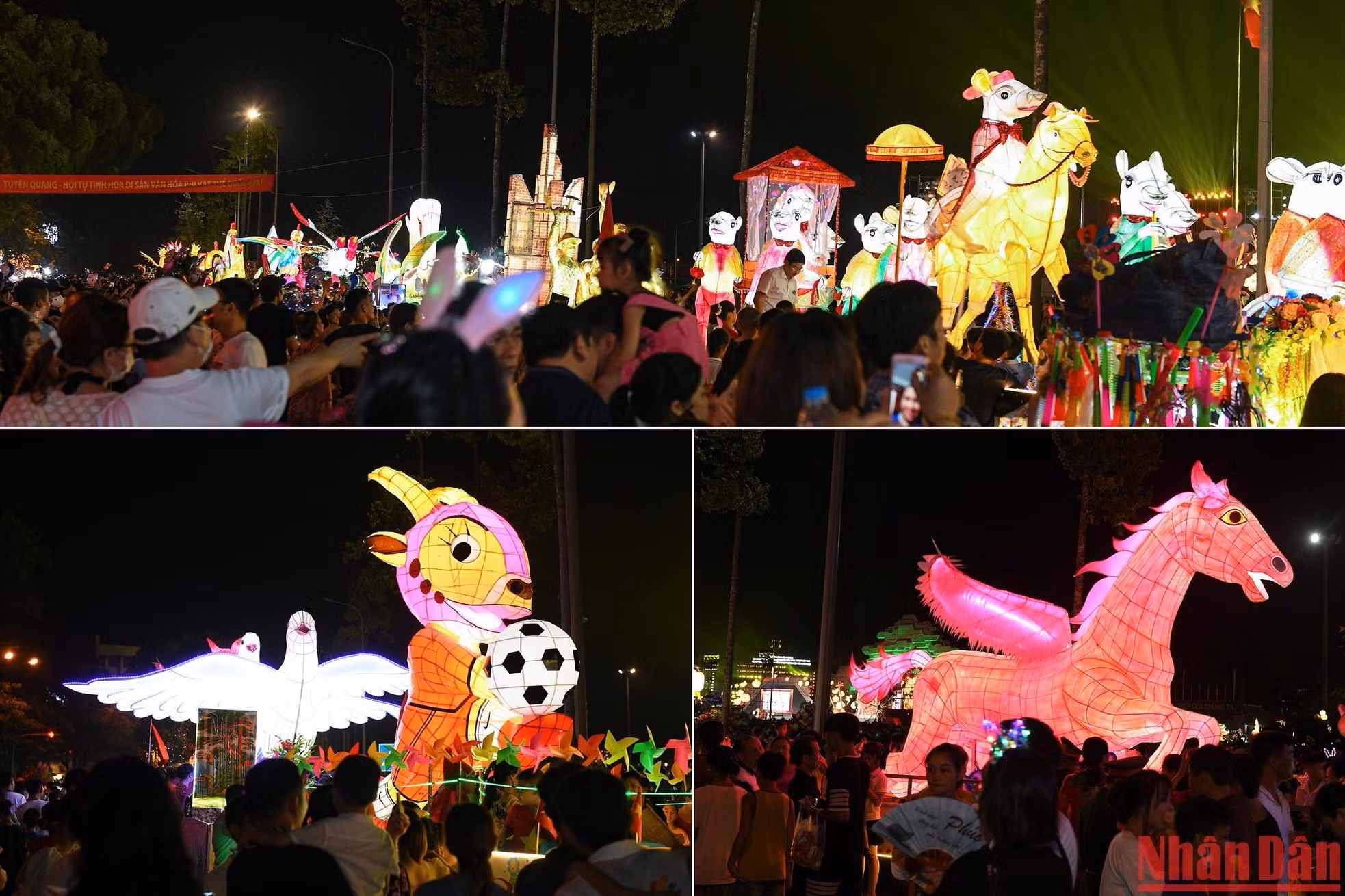La larga calle brilla con los faroles gigantes del Festival del Medio Otoño.
