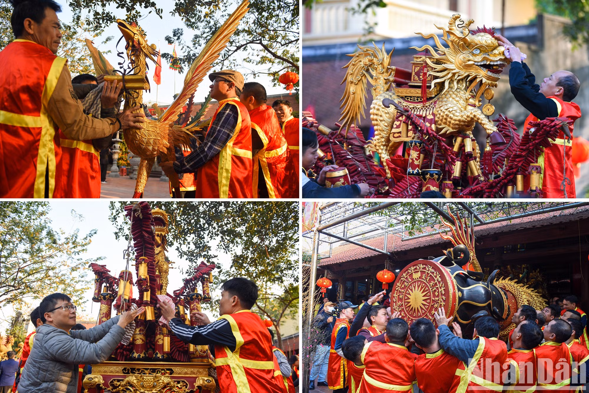 Cada petardo pesa cerca de una tonelada, con una cabeza diseñada en forma de estrella y la otra, tambor de bronce. Su cuerpo lleva inscripciones de las cuatro criaturas sagradas según las creencias folclóricas vietnamitas: Dragón, Unicornio, Tortuga, Fénix.