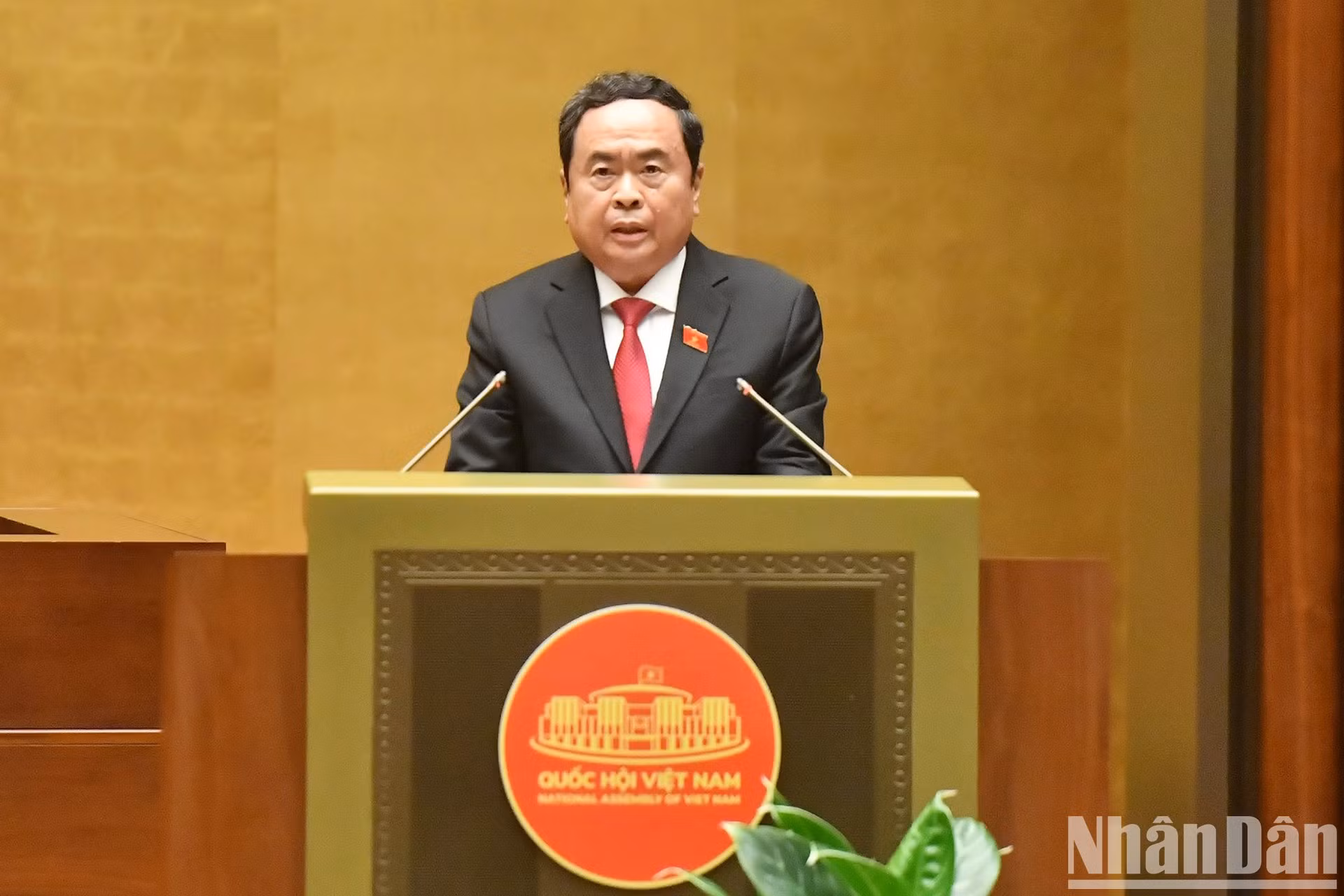 El presidente de la Asamblea Nacional, Tran Thanh Man, en su intervención. El presidente de la Asamblea Nacional, Tran Thanh Man, en su intervención.