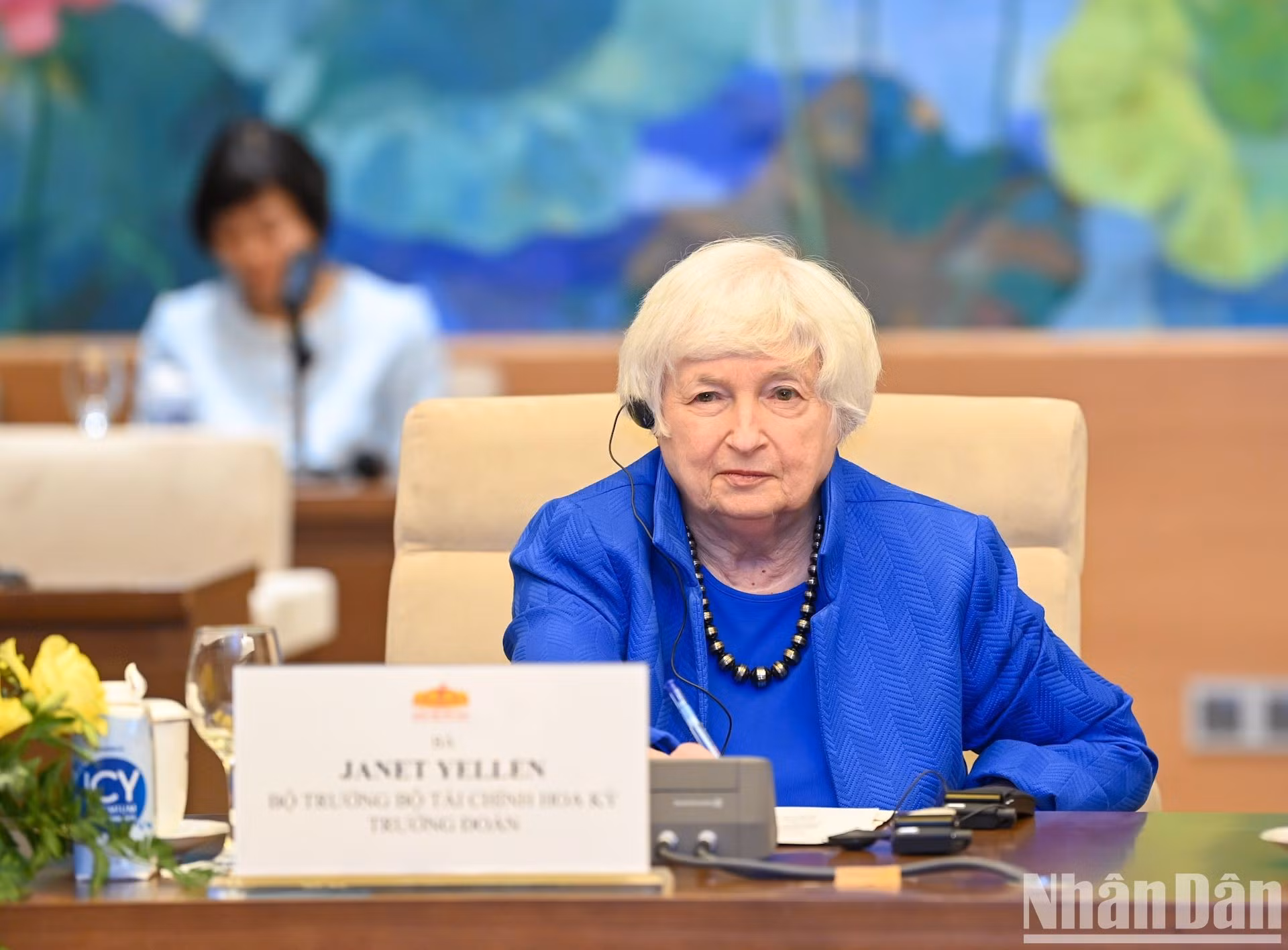 La secretaria de Tesoro del país norteamericano, Janet Yellen, interviene en la reunión.