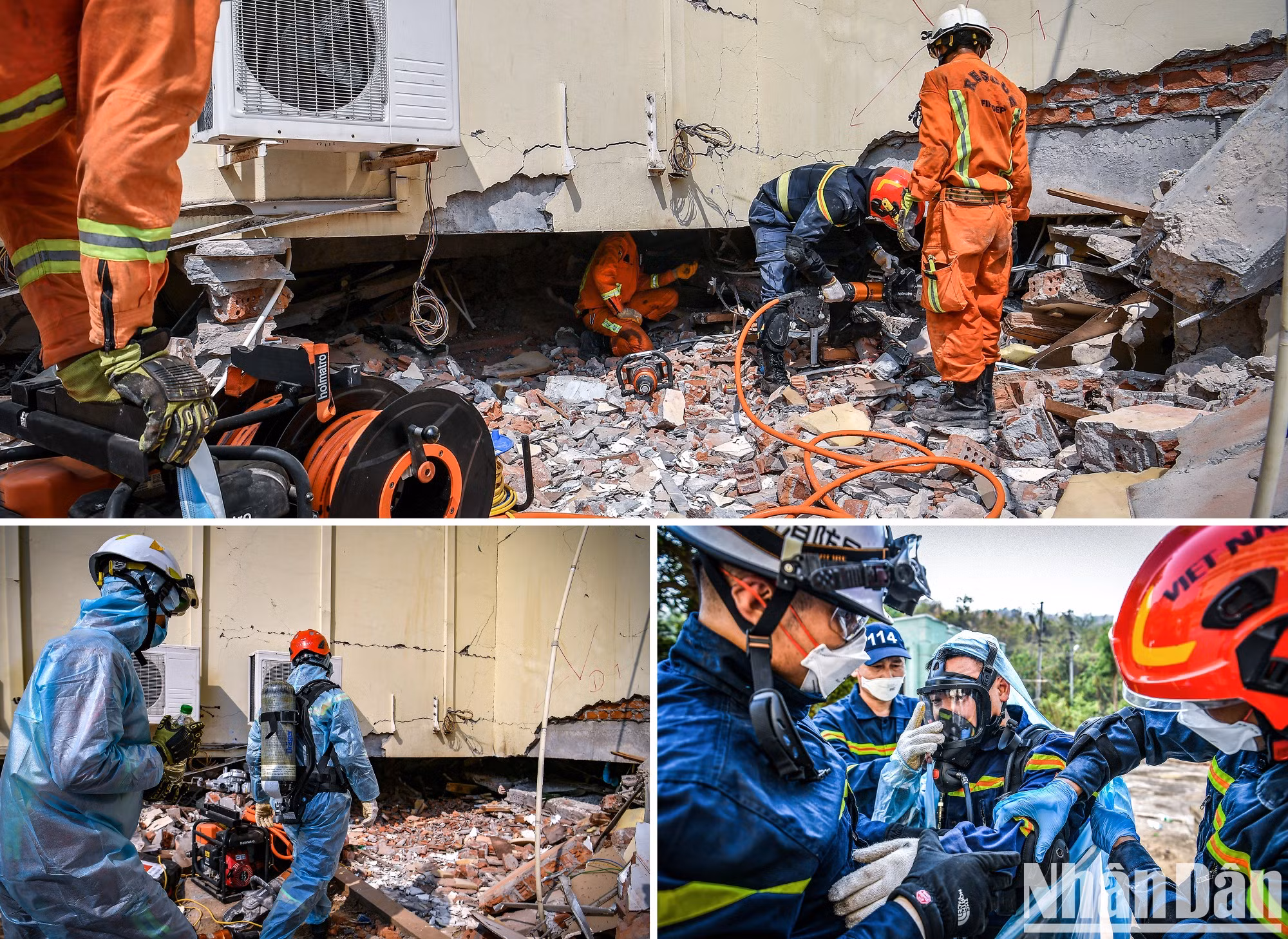 Incluso en los escenarios más difíciles y complicados, los equipos de rescate del Ministerio de Seguridad Pública de Vietnam siguen trabajando. Utiliza mascarillas antigás para acceder a los lugares más recónditos y extraer los cuerpos de las víctimas.