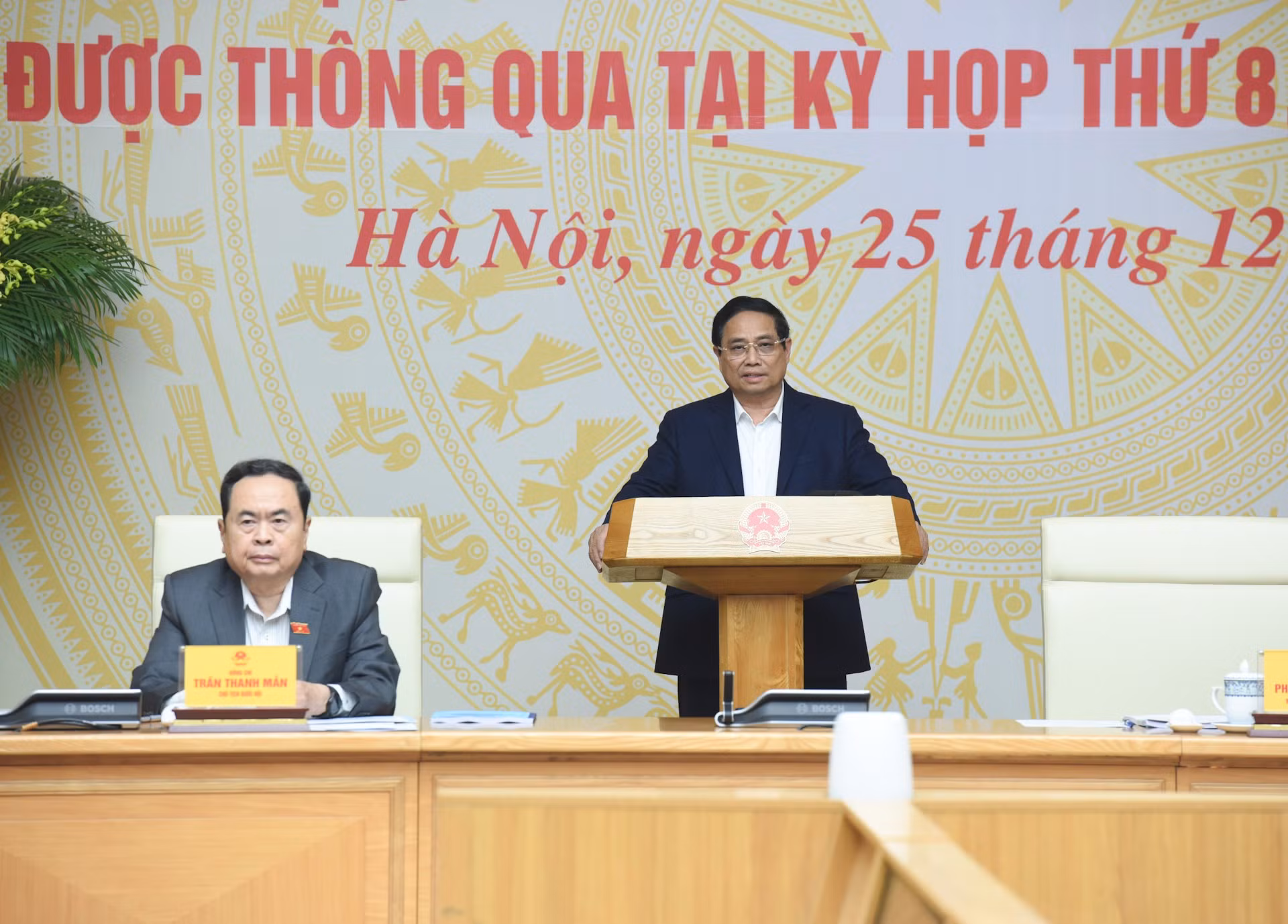 El primer ministro vietnamita, Pham Minh Chinh, habla en la cita. El primer ministro vietnamita, Pham Minh Chinh, habla en la cita.