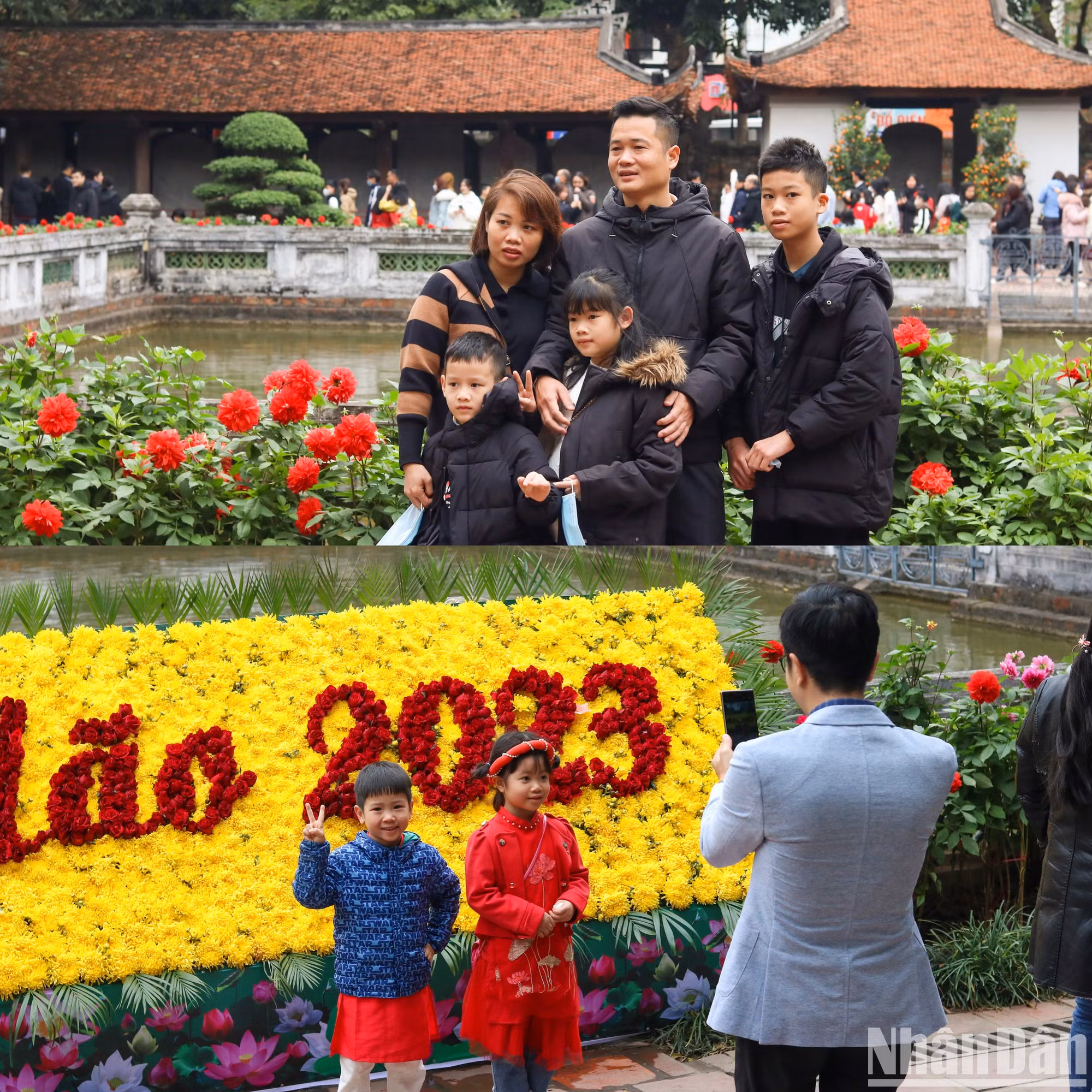 Los padres se toman fotos con sus hijos.