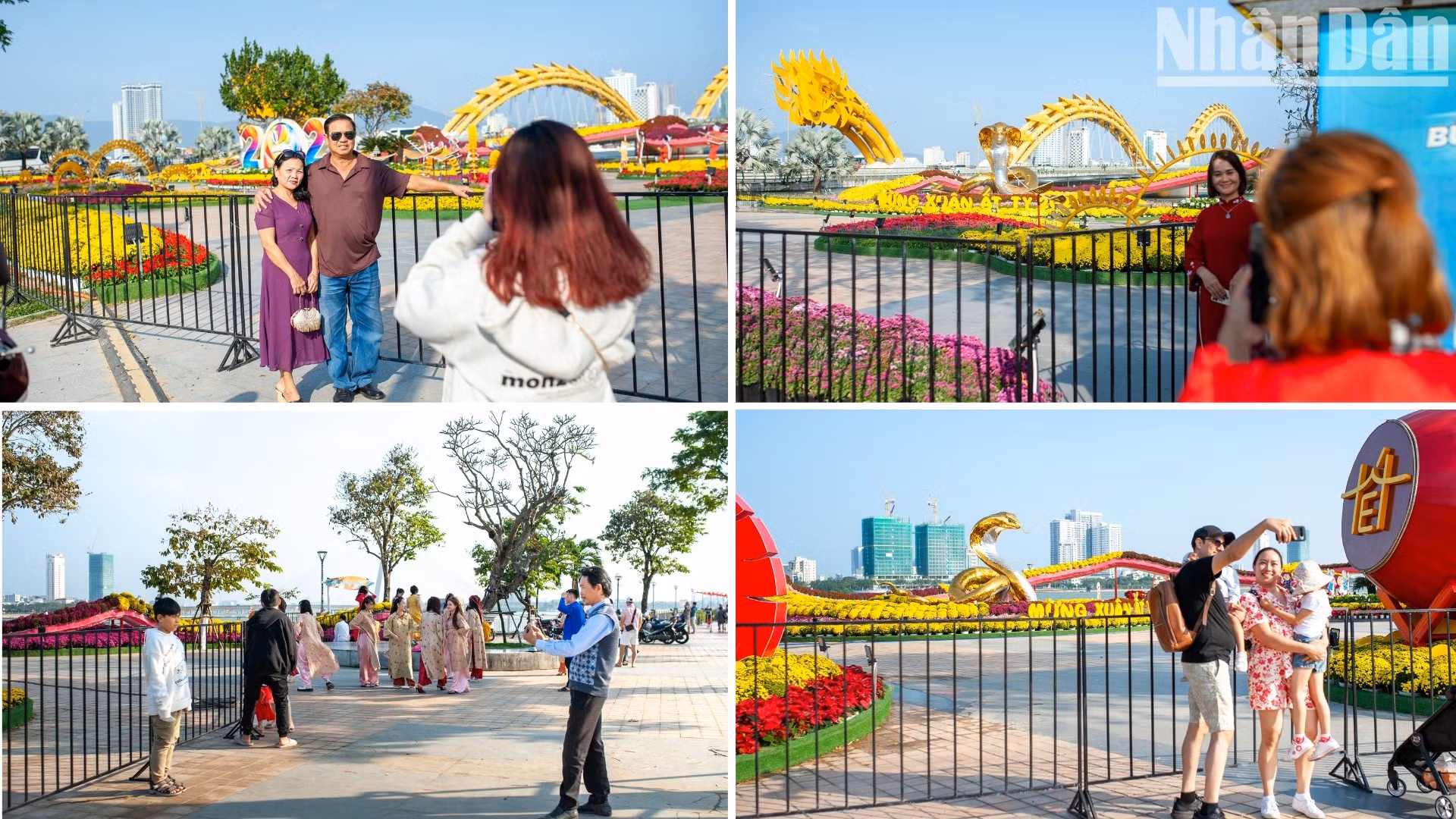 Muchos vecinos y turistas de la ciudad de Da Nang aprovechan la oportunidad para inmortalizar el momento previo a la apertura de la calle de flores.