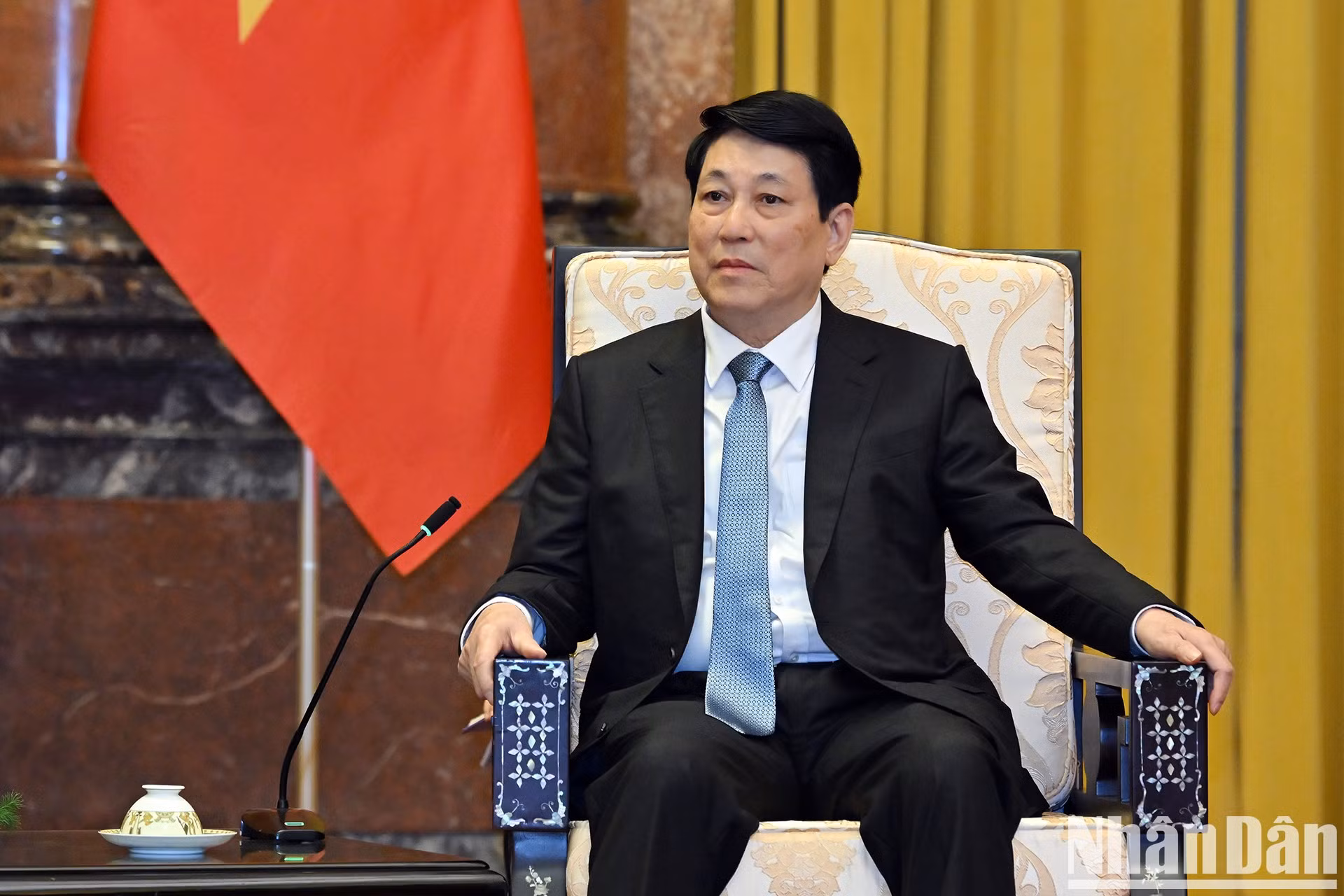 El presidente vietnamita, Luong Cuong, habla en la recepción.