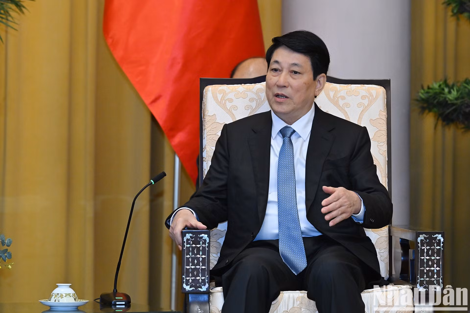 El presidente vietnamita, Luong Cuong, habla en la recepción.