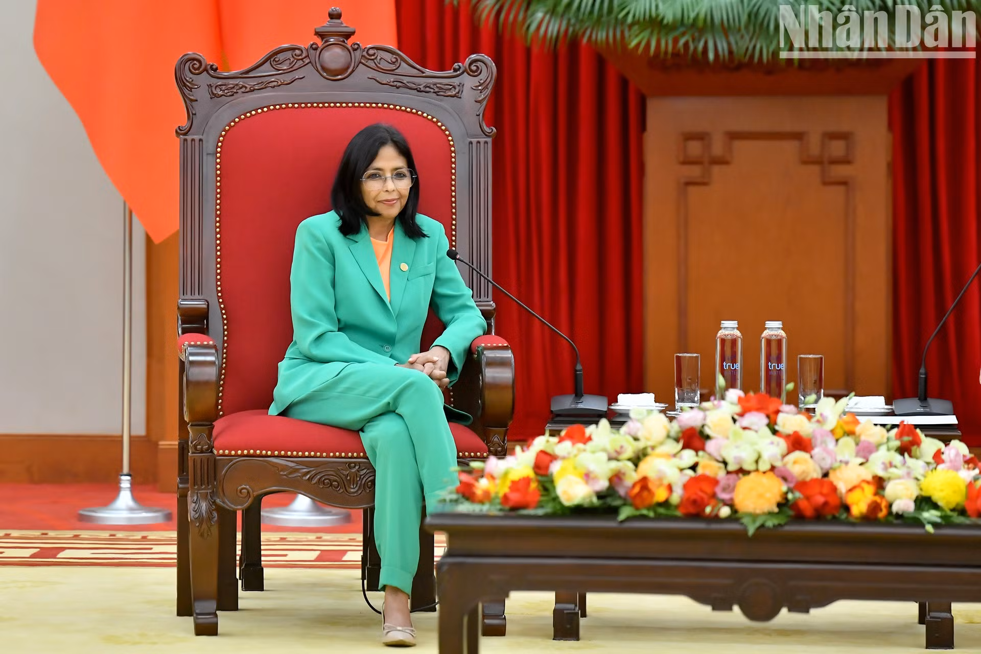 La vicepresidenta ejecutiva de Venezuela, Delcy Rodríguez Gómez, en la cita. La vicepresidenta ejecutiva de Venezuela, Delcy Rodríguez Gómez, en la cita.