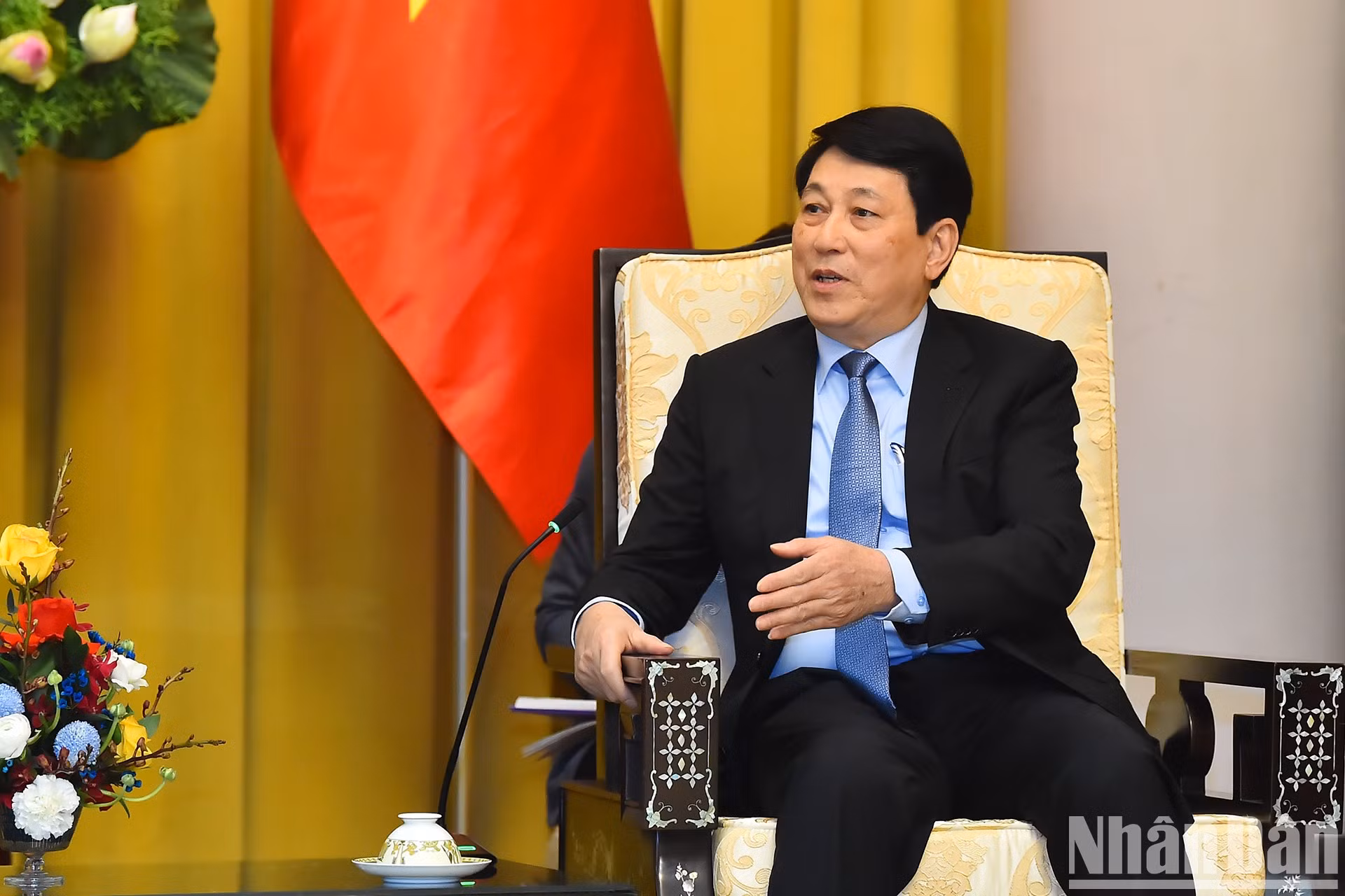El presidente de Vietnam, Luong Cuong, habla en la cita. El presidente de Vietnam, Luong Cuong, habla en la cita.