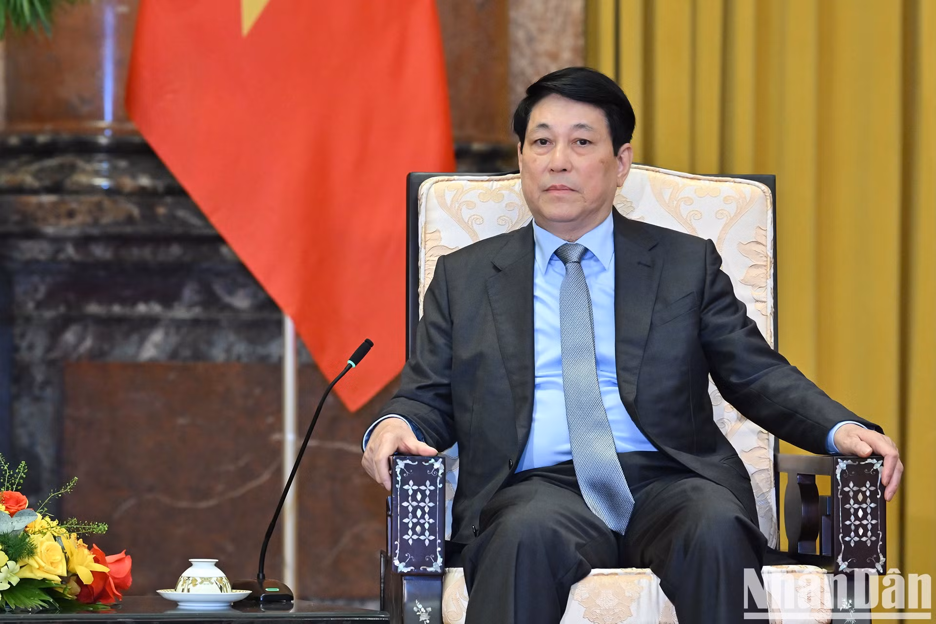 El presidente de Vietnam, Luong Cuong, habla en el encuentro.