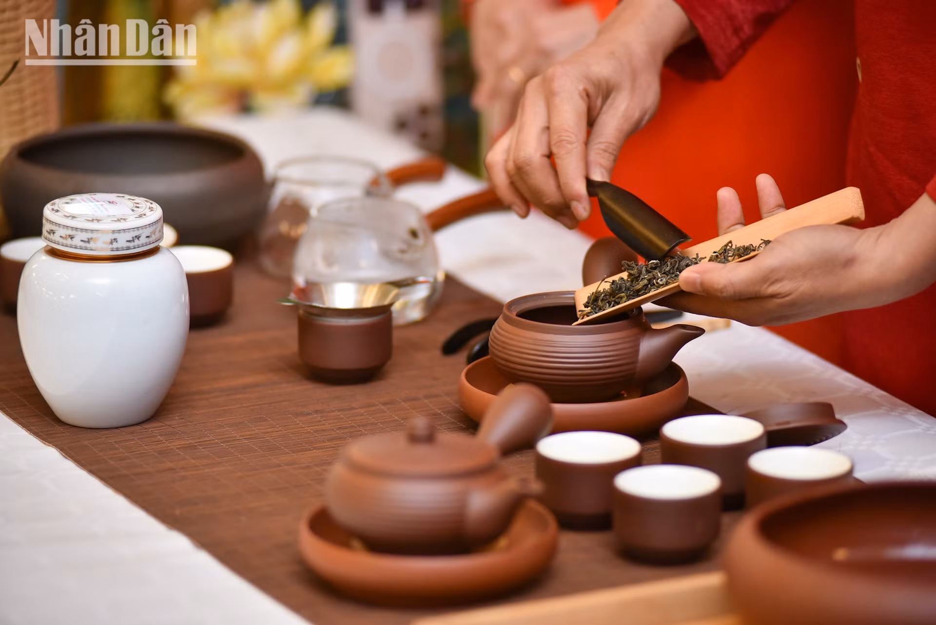 Los asistentes tienen la oportunidad de disfrutar de algunos de los tés premium de Vietnam, como el té blanco Mong Rong (Garra de dragón), el antiguo pastel de té de Bach Mau Don Shan Tuyet, el antiguo té verde Shan Tuyet y el antiguo té negro Shan Tuyet.