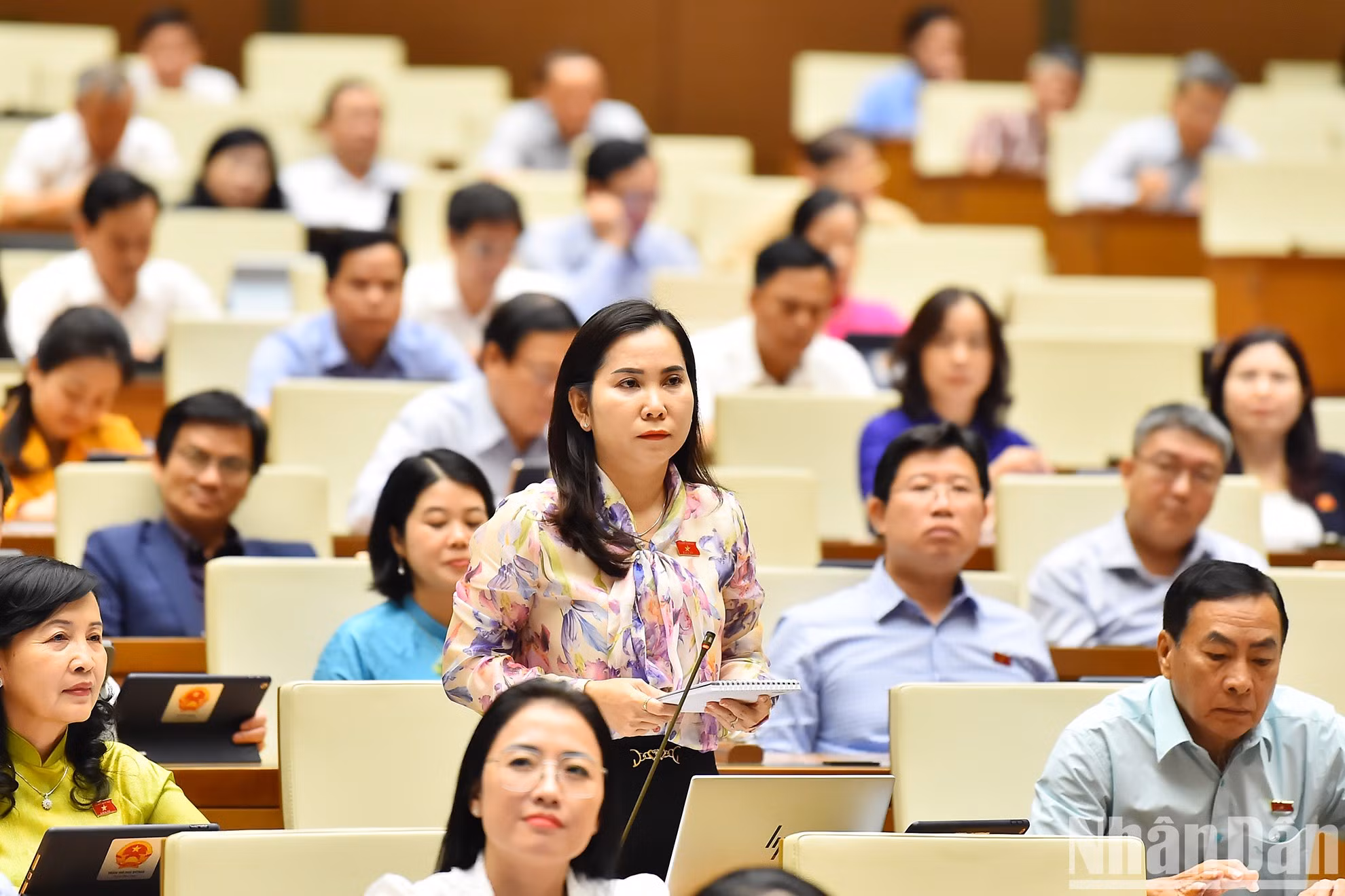 La diputada de la provincia de Bac Lieu Le Thi Ngoc Linh hace pregunta al ministro de Recursos Naturales y Medio Ambiente.