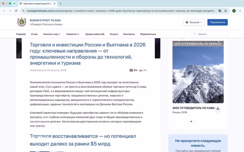 El análisis publicado por el portal russiaspivottoasia.com. (Fuente: VNA)