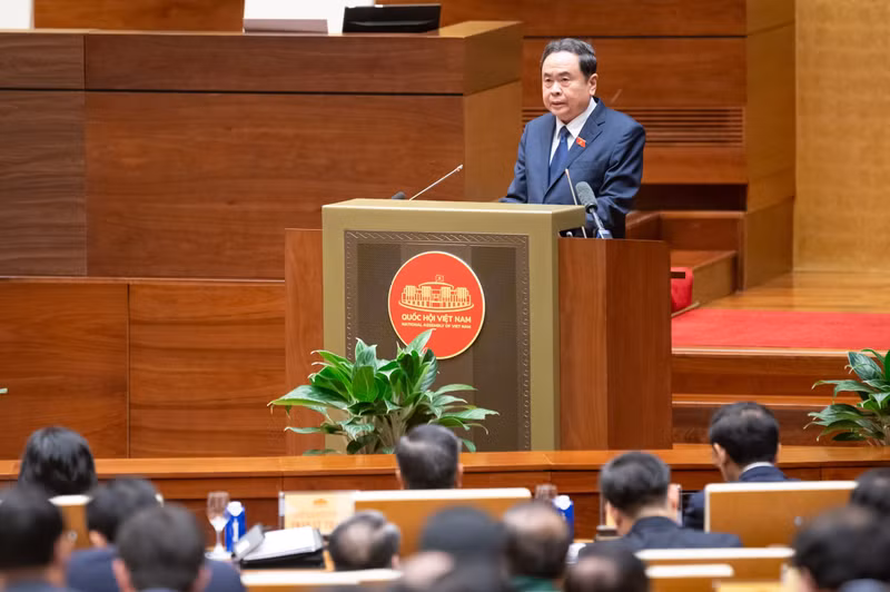 El presidente de la Asamblea Nacional de Vietnam, Tran Thanh Man, interviene en la cita. (Foto: daibieunhandan.vn)