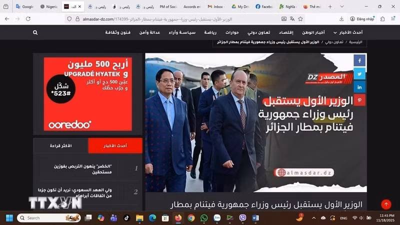 Al Jazaïralyoum informa sobre la visita. (Foto: Captura de pantalla/VNA)