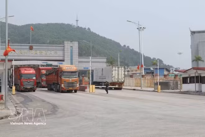 Vehículos que transportan mercancías a través del paso fronterizo de Chi Ma en la provincia vietnamita de Lang Son. (Foto: VNA)