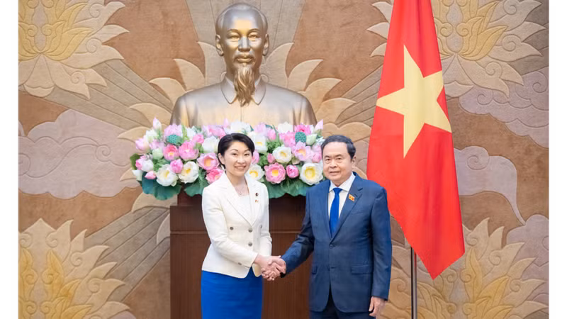 El presidente de la Asamblea Nacional de Vietnam, Tran Thanh Man, recibe a la titular de la Alianza Parlamentaria de Amistad Japón-Vietnam, Obuchi Yuko. (Foto: Nhan Dan)