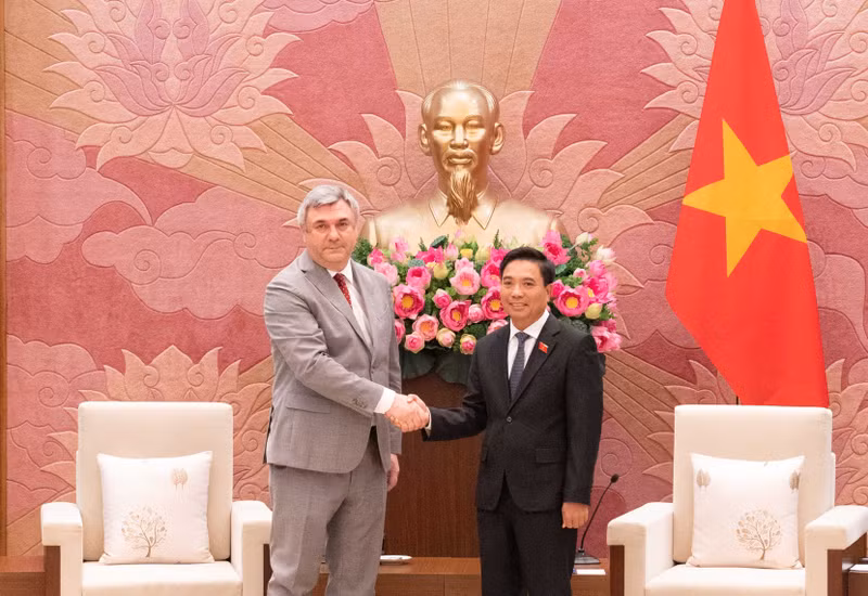 El vicepresidente de la Asamblea Nacional de Vietnam Nguyen Doan Anh (derecha) recibe al subtitular del Comité de Relaciones Exteriores de San Petersburgo, Kalganov Vyacheslav Gennadievich. (Foto: quochoi.vn)