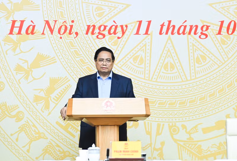 El primer ministro de Vietnam, Pham Minh Chinh, interviene en la reunión. (Foto: Nhan Dan)