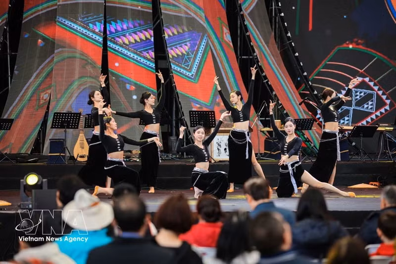 Los espectadores disfrutan una danza de artistas del Teatro Nacional de Ópera y Ballet de Vietnam. (Foto: VNA)