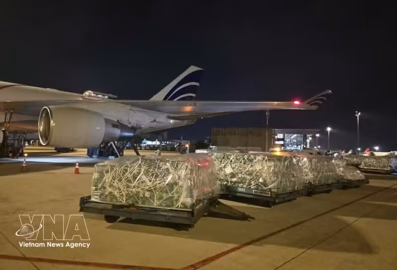 Los envíos se descargan en el aeropuerto. (Foto: VNA)