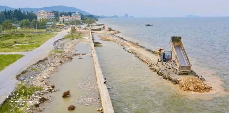 La provincia de Thanh Hoa está acelerando urgentemente la construcción de diques y terraplenes críticos. (Foto: VNA)