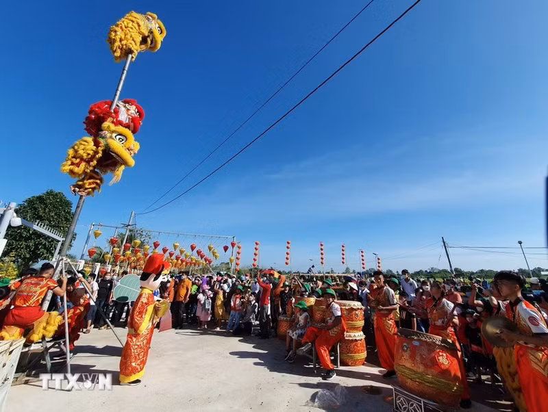 Danza de dragón en la ciudad de Can Tho en ocasión del Año Nuevo Lunar. (Foto: VNA)
