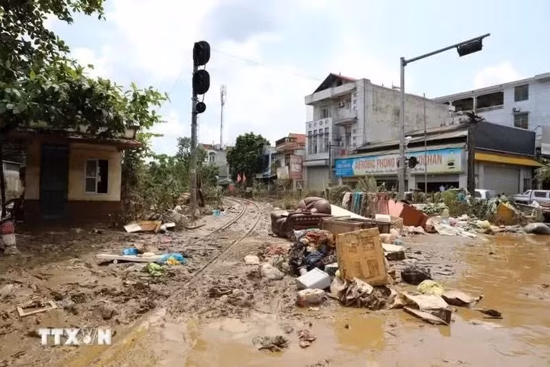 La ciudad de Yen Bai, en la provincia homónima septentrional, gravemente afectada por el tifón Yagi. (Foto: VNA)