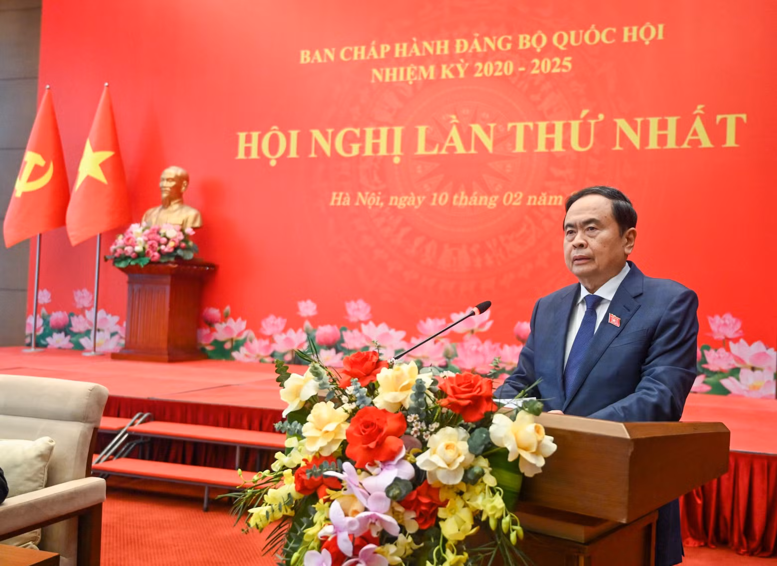 El secretario del Comité partidista de la ANV y presidente de este órgano, Tran Thanh Man, pronuncia el discurso inaugural.