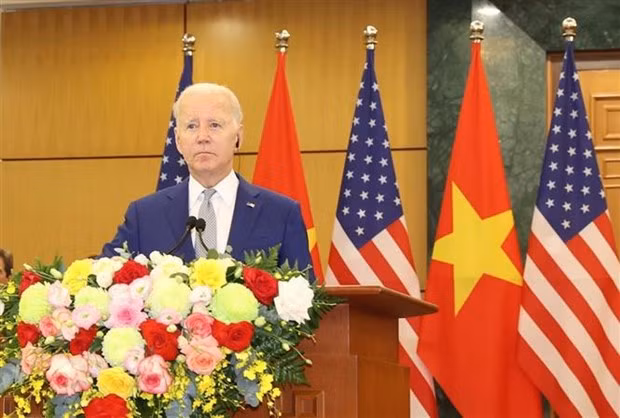 El secretario general del Partido Comunista de Vietnam, Nguyen Phu Trong, en la rueda de prensa (Fuente: VNA)