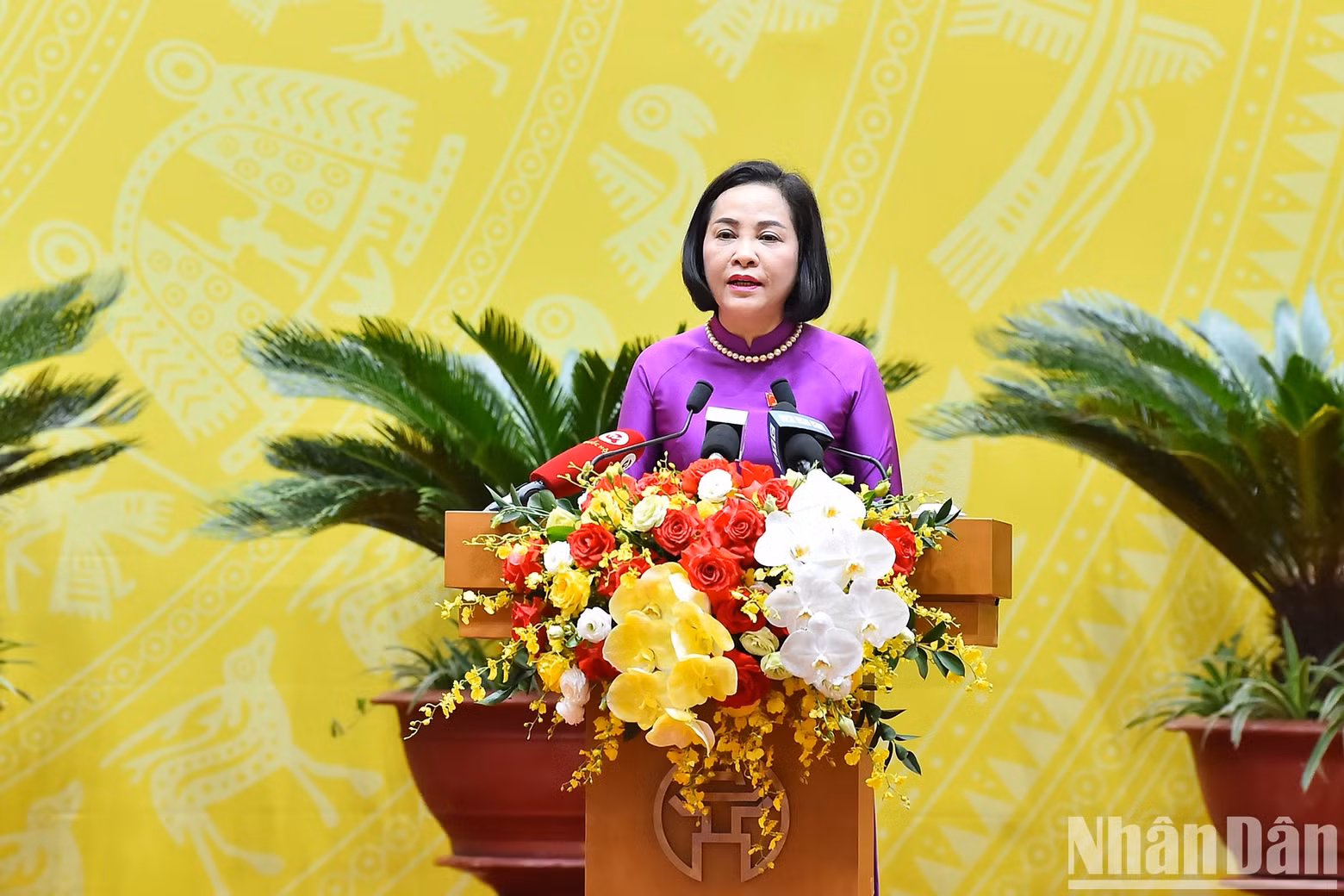 La vicepresidenta de la ANV, Nguyen Thi Thanh, pronuncia un discurso para dirigir la sesión inaugural.