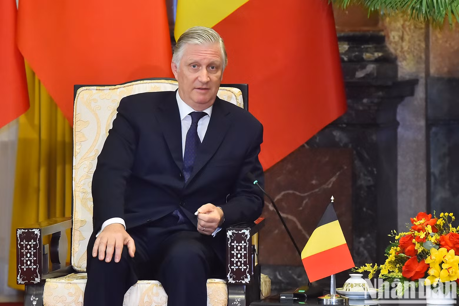 El rey Felipe de Bélgica habla en la reunión. El rey Felipe de Bélgica habla en la reunión.