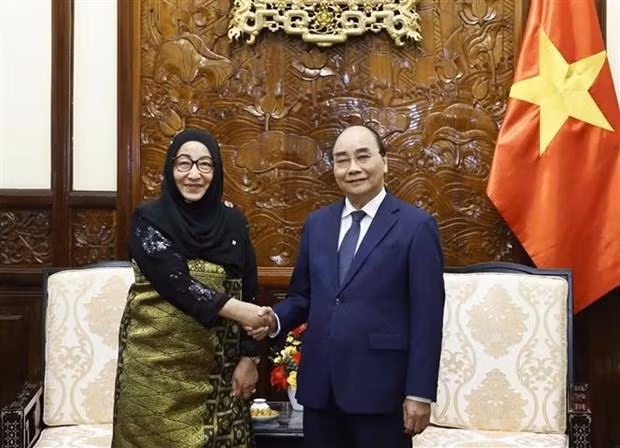 El presidente vietnamita, Nguyen Xuan Phuc, recibió a la embajadora de Brunei en Hanói, Malai Halimah Malai Yussof. (Fotografía: VNA) El presidente vietnamita, Nguyen Xuan Phuc, recibió a la embajadora de Brunei en Hanói, Malai Halimah Malai Yussof. (Fotografía: VNA)