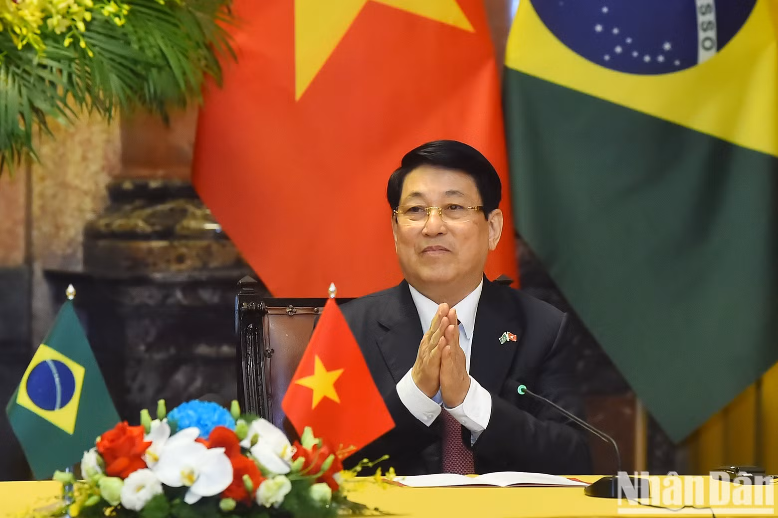 El presidente Luong Cuong en la conferencia de prensa.