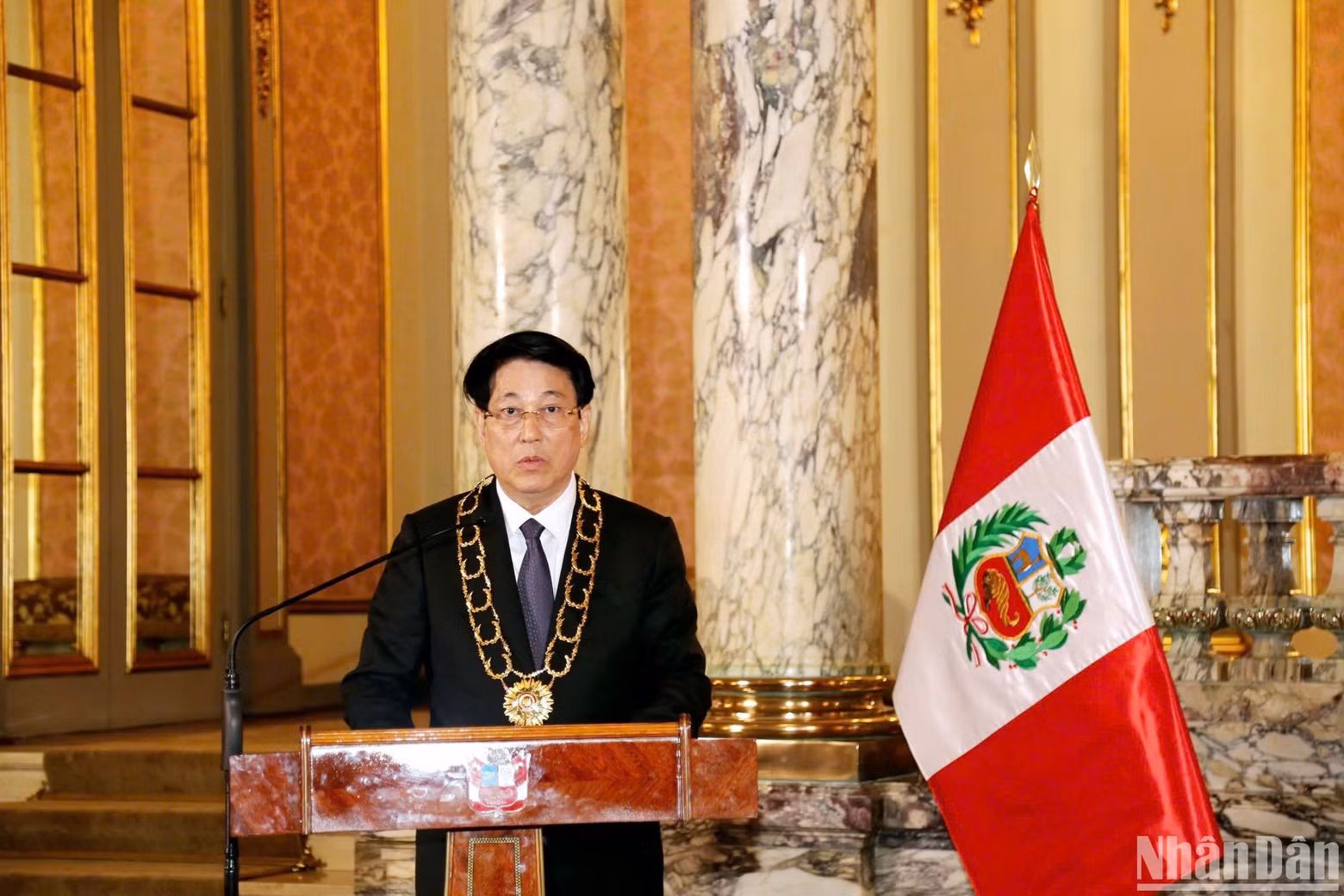 El presidente vietnamita, Luong Cuong, habla en el acto. (Foto: VNA)