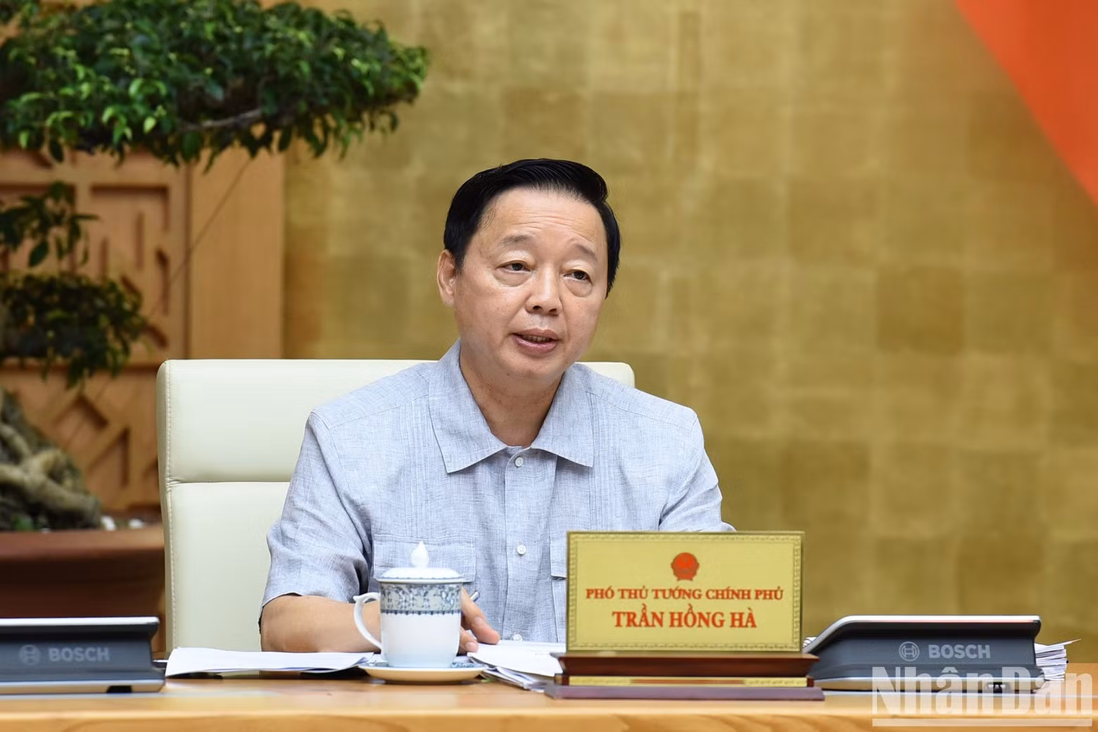 El viceprimer ministro Tran Hong Ha habla en la reunión. El viceprimer ministro Tran Hong Ha habla en la reunión.